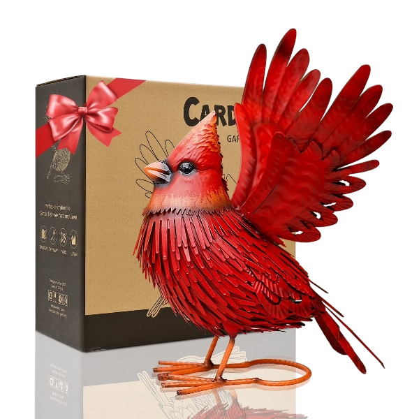 Goodeco Metal Bird Yard Art- Large Red Bird Outdoor Spring Decoration,Unique Realistic Design 8.6"*11.8"