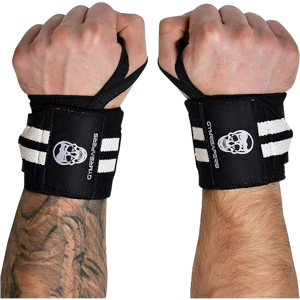 GYMREAPERS Weightlifting Black Wrist Wraps for Powerlifting Competition with Thumb Loop, 18-Inch